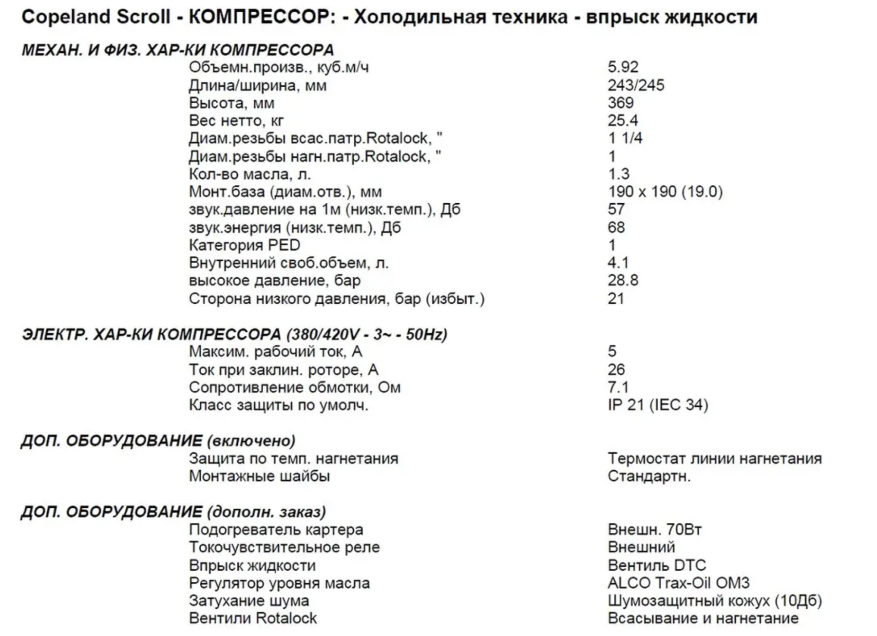 характеристики Copeland ZF06K4E-TFD-551