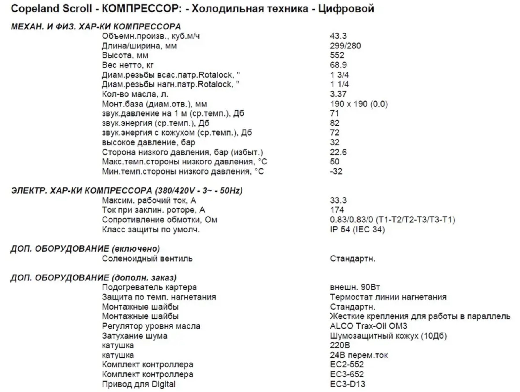 характеристики Copeland ZBD114K5E-TFD-567