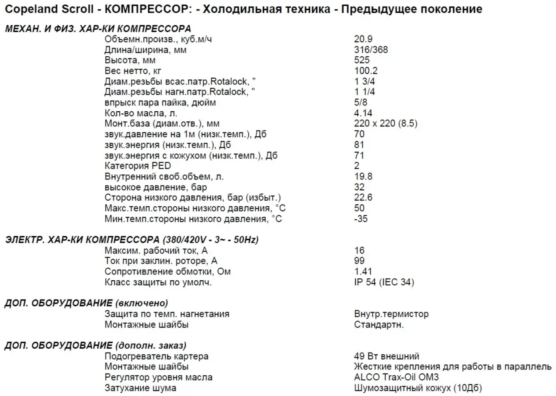 характеристики Copeland ZF24K4E-TFD-951