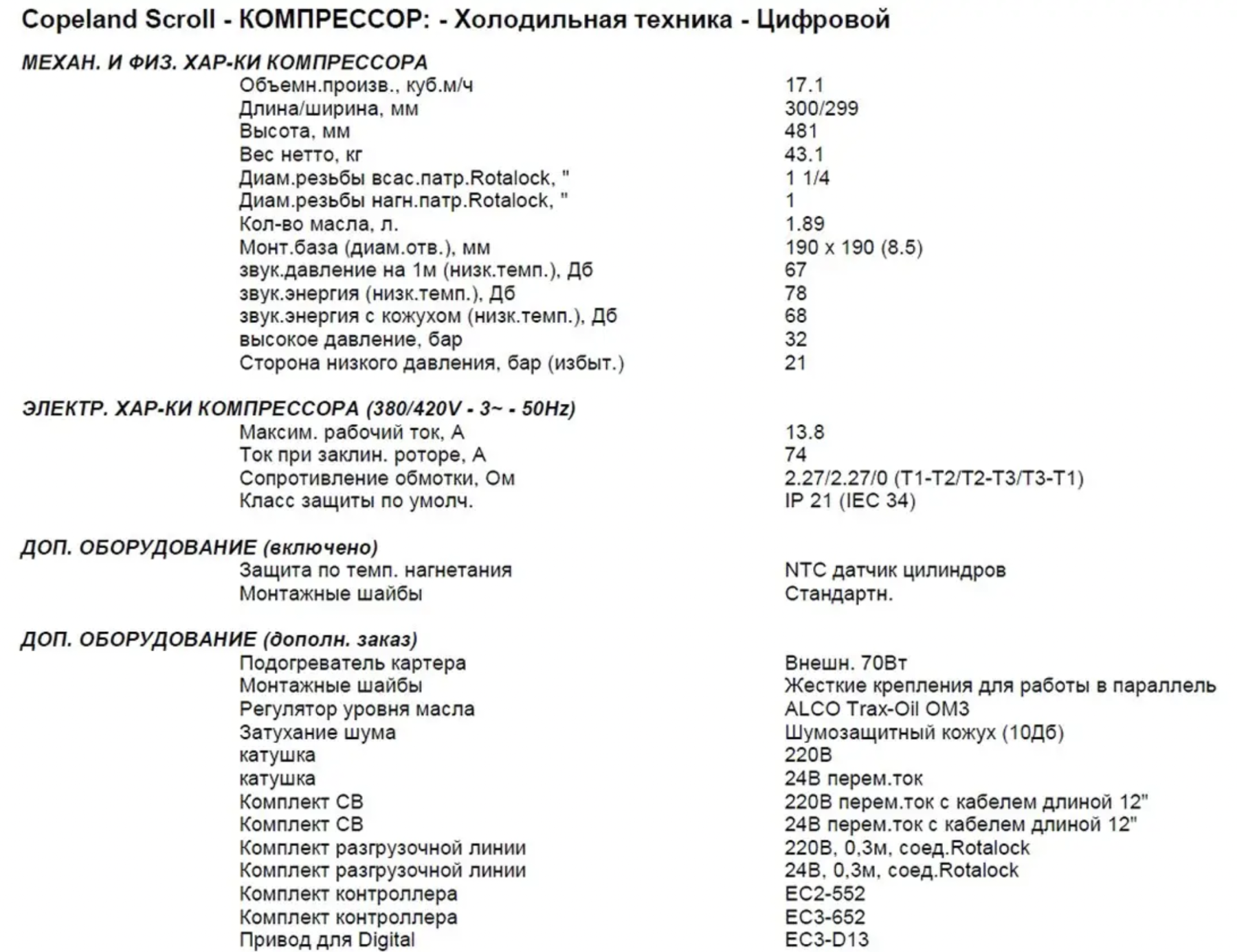характеристики Copeland ZFD18KVE-TFD-551