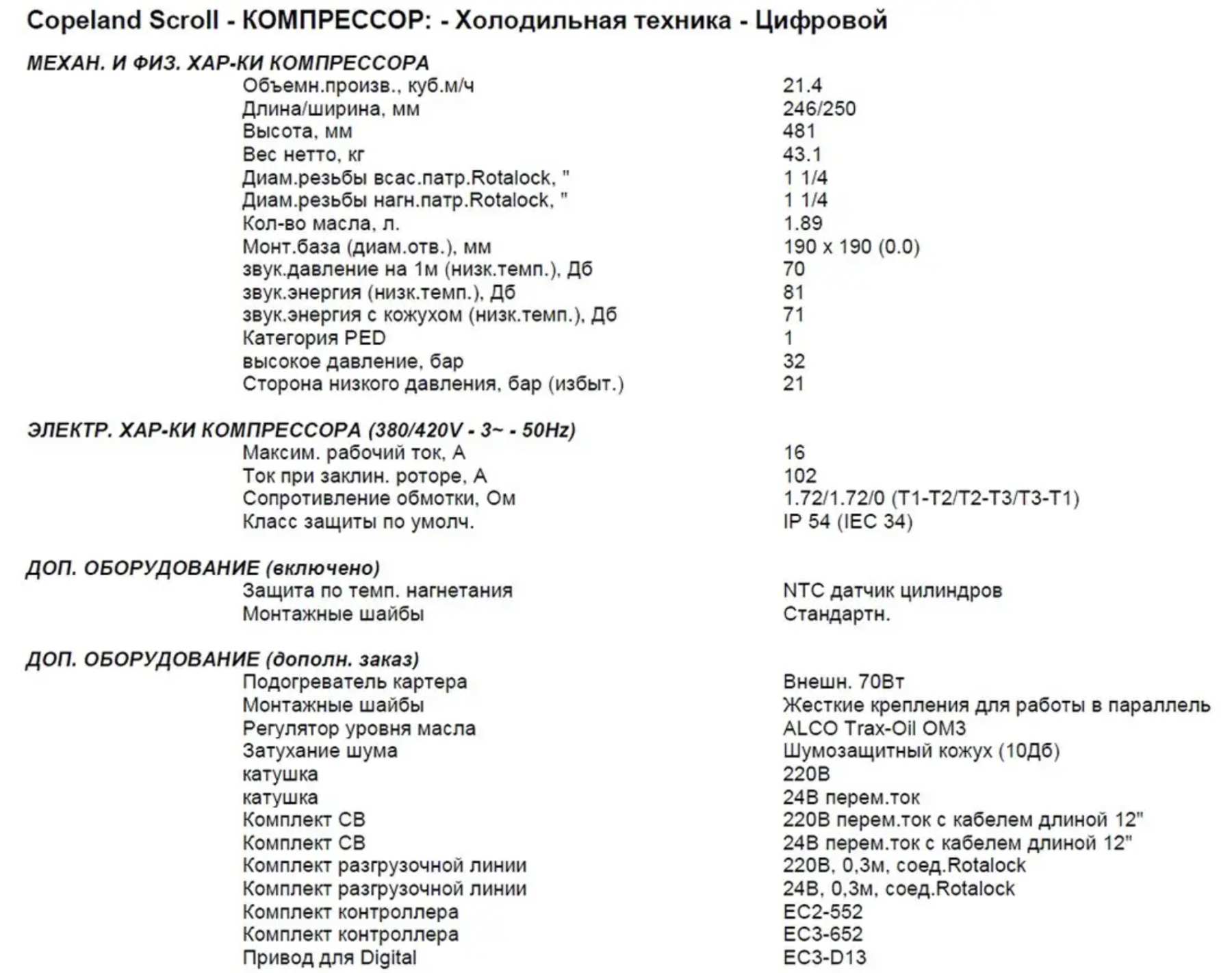 характеристики Copeland ZFD25KVE-TFD-591